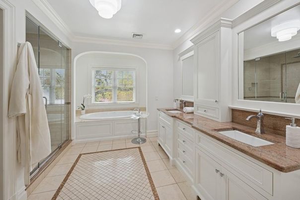 Bathroom, Dual Sink Vanities, Glass Shower, Interior, Recessed Lighting