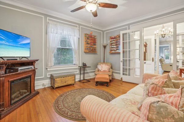 Chandelier, Fireplace, Interior, Living room, Wood Texture Flooring