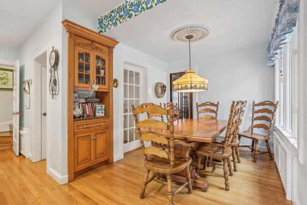 Dining room, Interior, Pendant Lights, Wood Texture Flooring