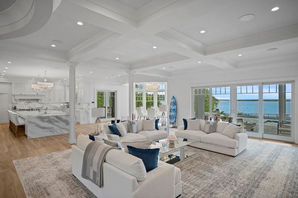 Chandelier, Interior, Kitchen, Living room, Recessed Lighting, Water, Wood Texture Flooring