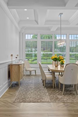 Chandelier, Dining room, Interior, Recessed Lighting, Wood Texture Flooring