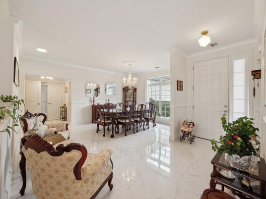 Chandelier, Dining room, Interior, Living room, Marble, Recessed Lighting