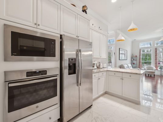 Interior, Kitchen, Marble, Pendant Lights, Recessed Lighting, Stainless Steel Appliances
