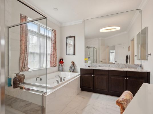 Bathroom, Dual Sink Vanities, Glass Shower, Interior, Marble