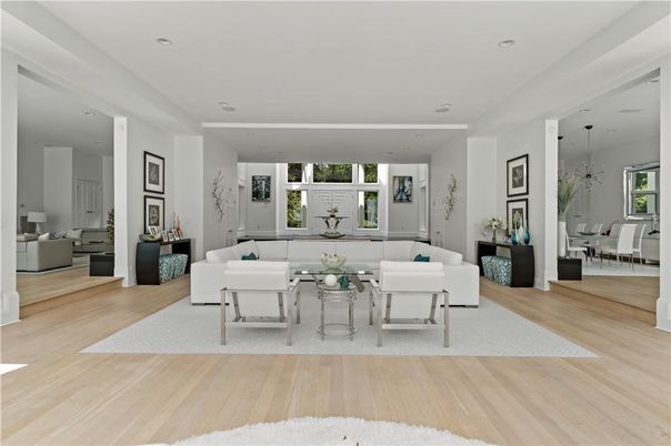 Dining room, Interior, Living room, Pendant Lights, Recessed Lighting, Wood Texture Flooring