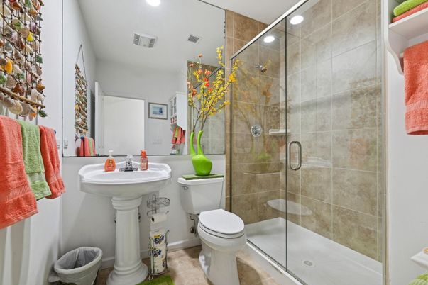 Bathroom, Glass Shower, Interior, Recessed Lighting