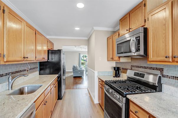 Interior, Kitchen, Recessed Lighting, Wood Texture Flooring