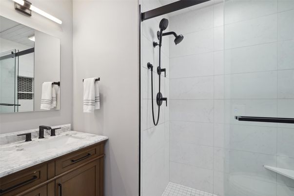 Bathroom, Glass Shower, Interior, Marble Walls