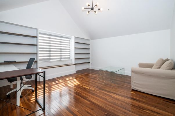 Home Office, Interior, Pendant Lights, Wood Texture Flooring