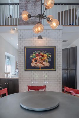 Dining room, Interior, Pendant Lights, Stone Walls