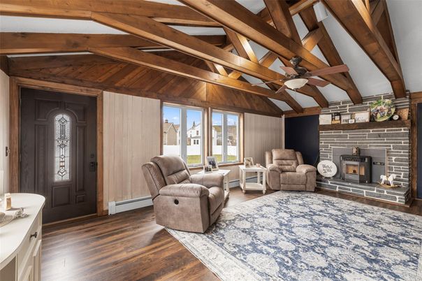 Fireplace, Interior, Living room, Stone Walls, Wooden Beams, Wood Texture Flooring, Wooden Walls
