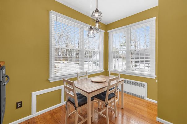 Dining room, Interior, Pendant Lights, Wood Texture Flooring