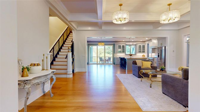 Interior, Kitchen, Living room, Pendant Lights, Recessed Lighting, Stainless Steel Appliances, Wood Texture Flooring