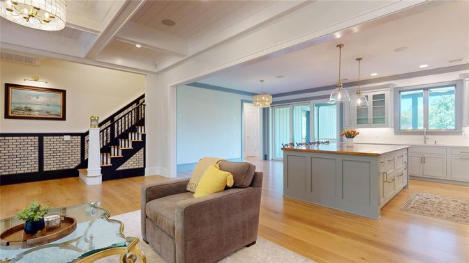 Interior, Kitchen, Pendant Lights, Recessed Lighting, Wood Texture Flooring