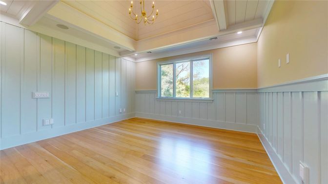 Chandelier, Empty room, Interior, Recessed Lighting, Wood Texture Flooring