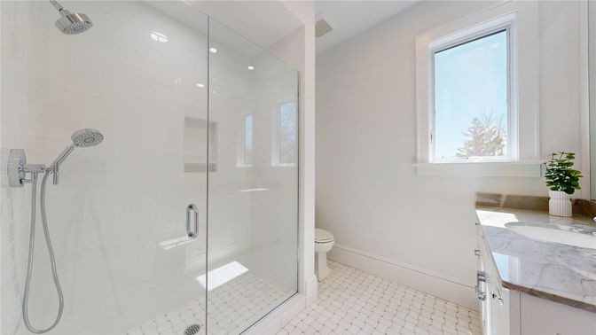 Bathroom, Glass Shower, Interior, Recessed Lighting