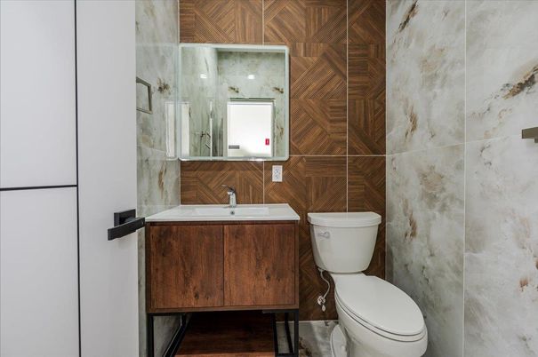Bathroom, Glass Shower, Interior, Wood Texture Flooring