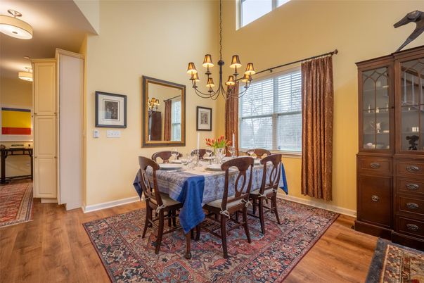 Chandelier, Dining room, Interior, Wood Texture Flooring
