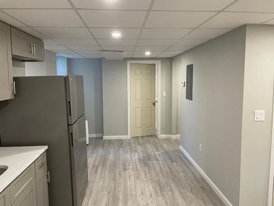Interior, Kitchen, Recessed Lighting, Wood Texture Flooring