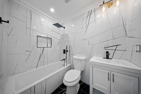 Bathroom, Interior, Marble Walls, Recessed Lighting