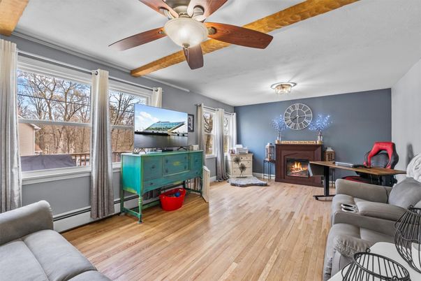 Fireplace, Home Office, Interior, Wooden Beams, Wood Texture Flooring