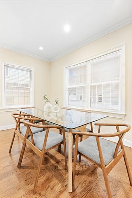 Dining room, Interior, Recessed Lighting, Wood Texture Flooring