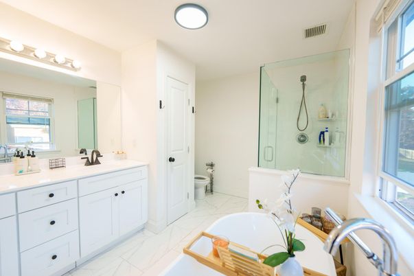 Bathroom, Dual Sink Vanities, Glass Shower, Interior, Marble