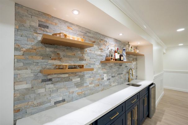Interior, Kitchen, Recessed Lighting, Stone Walls