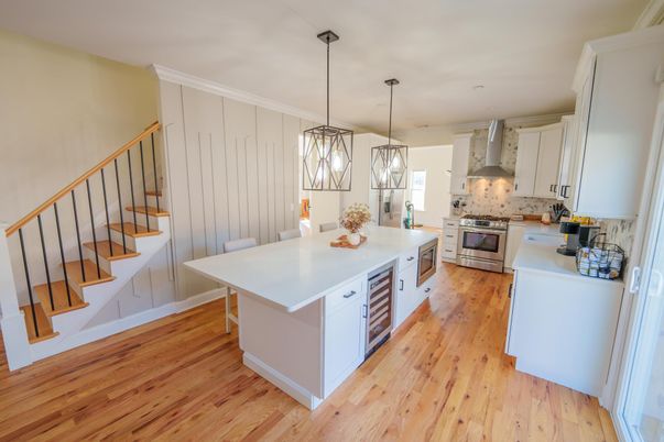 Interior, Kitchen, Pendant Lights, Stainless Steel Appliances, Wood Texture Flooring