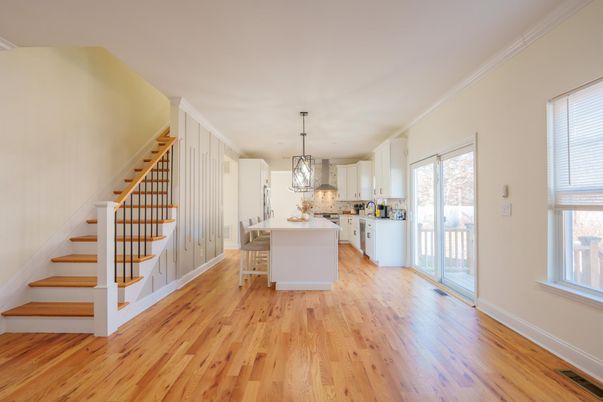 Interior, Kitchen, Pendant Lights, Wood Texture Flooring