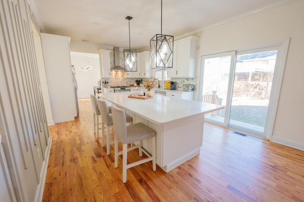 Interior, Kitchen, Pendant Lights, Wood Texture Flooring