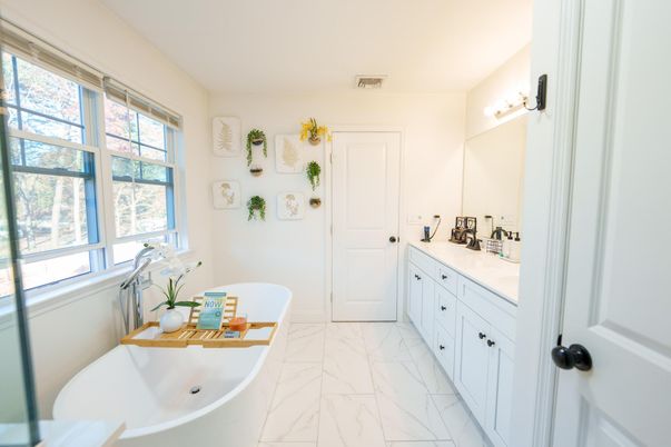 Bathroom, Dual Sink Vanities, Free Standing Baths, Interior, Marble