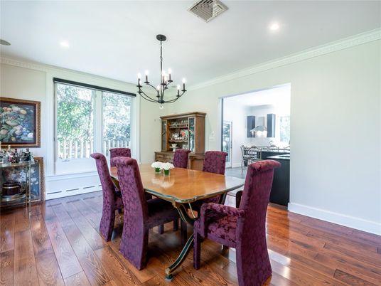 Chandelier, Dining room, Interior, Recessed Lighting, Wood Texture Flooring