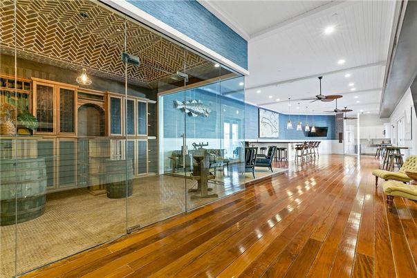 Dining room, Interior, Pendant Lights, Recessed Lighting, Wood Texture Flooring