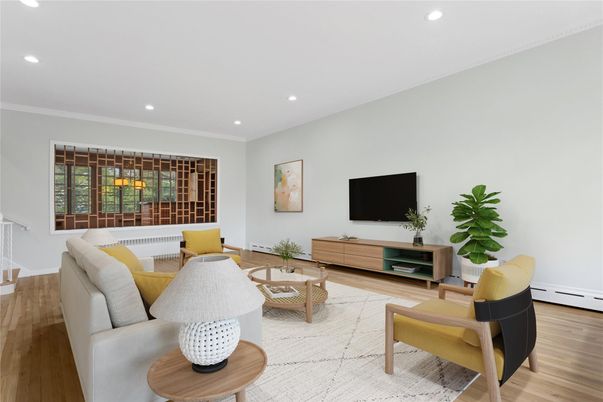 Interior, Living room, Recessed Lighting, Wood Texture Flooring