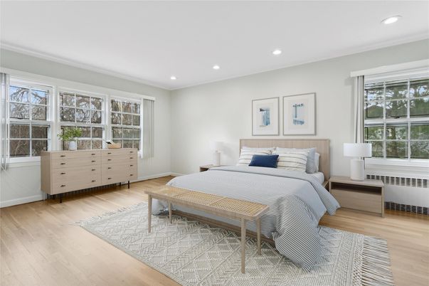 Bedroom, Interior, Recessed Lighting, Wood Texture Flooring