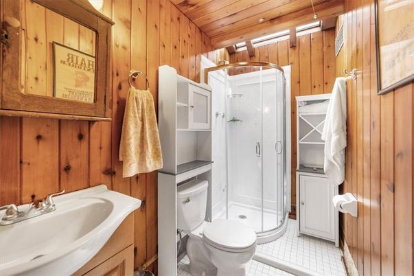 Bathroom, Glass Shower, Interior, Wooden Walls