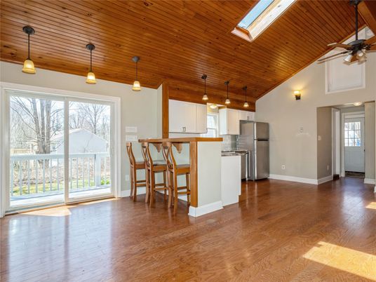 Interior, Kitchen, Pendant Lights, Stainless Steel Appliances, Wooden Ceilings, Wood Texture Flooring