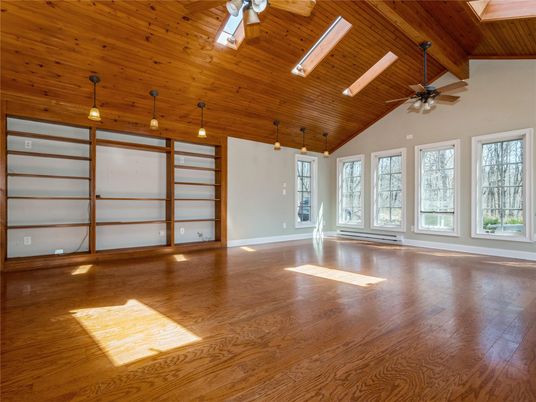 Empty room, Interior, Pendant Lights, Wooden Ceilings, Wood Texture Flooring