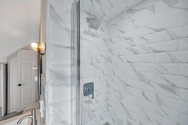 Bathroom, Glass Shower, Interior, Marble Walls