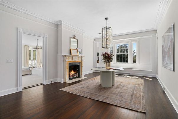 Fireplace, Interior, Pendant Lights, Wood Texture Flooring