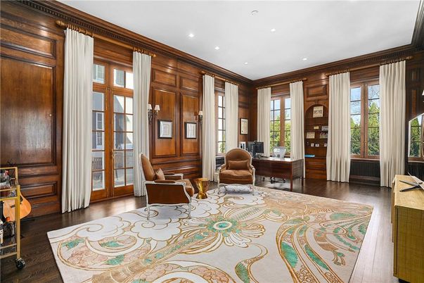 Home Office, Interior, Recessed Lighting, Wood Texture Flooring, Wooden Walls