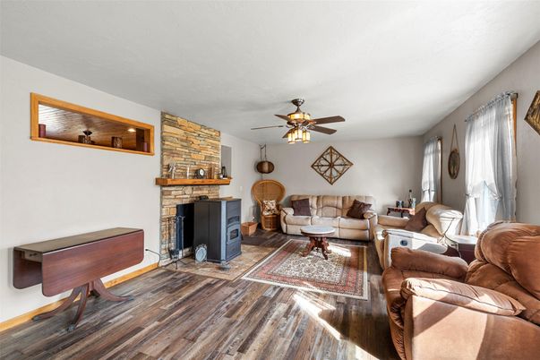 Fireplace, Interior, Living room, Stone Walls, Wood Texture Flooring