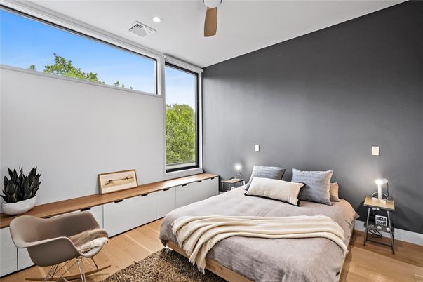 Bedroom, Interior, Recessed Lighting, Wood Texture Flooring