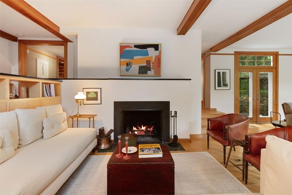 Fireplace, Interior, Living room, Wooden Beams, Wood Texture Flooring