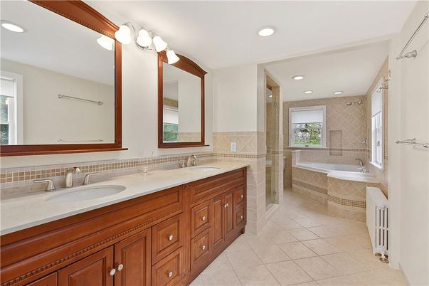 Bathroom, Dual Sink Vanities, Glass Shower, Interior, Recessed Lighting