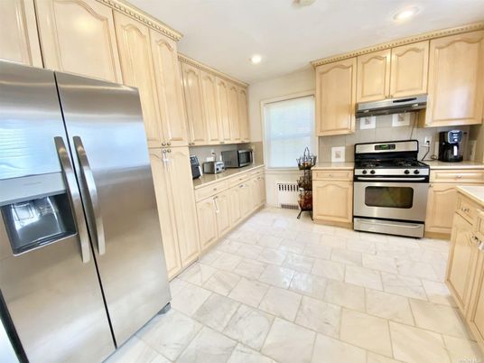 Interior, Kitchen, Marble, Recessed Lighting, Stainless Steel Appliances