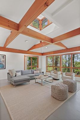 Interior, Living room, Recessed Lighting, Wooden Beams