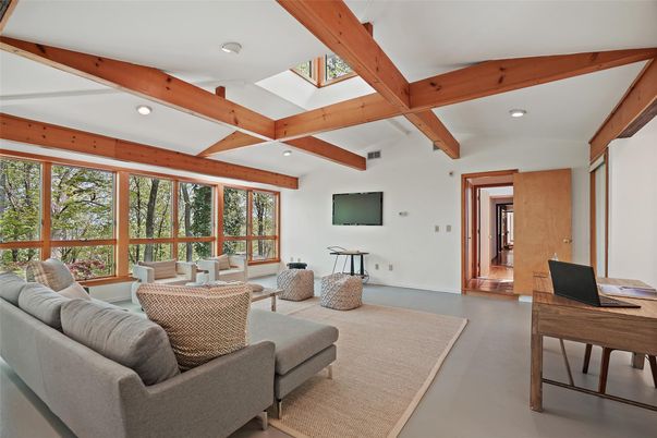 Interior, Living room, Recessed Lighting, Wooden Beams