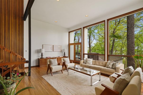 Interior, Living room, Recessed Lighting, Wood Texture Flooring